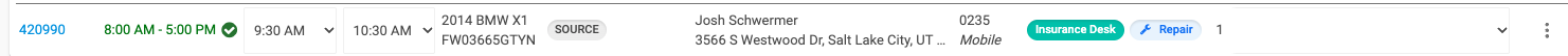 A green check next to the appointment window in the schedule list